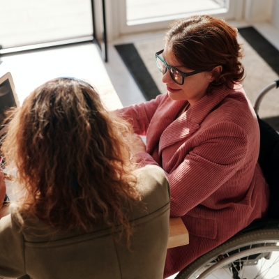 two women talking